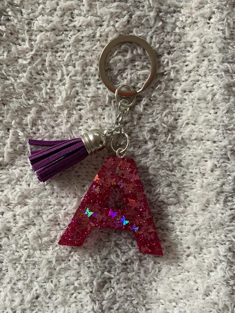 'A' Letter Keychain with Tassel